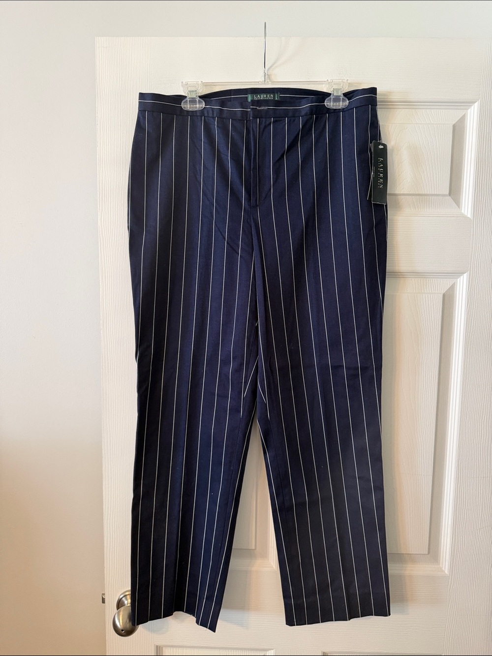 Lauren Ralph Lauren Navy Pinstripe Trousers size 12 brand new inseam 28” W 34”